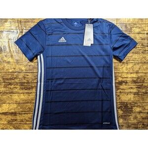 NWT Adidas Women's Small Blue/White Stripes Campeon 21 Girls Soccer Jersey